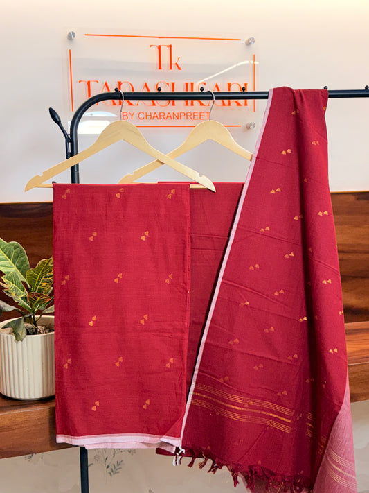 Handloom Cotton Suit With Zari Border