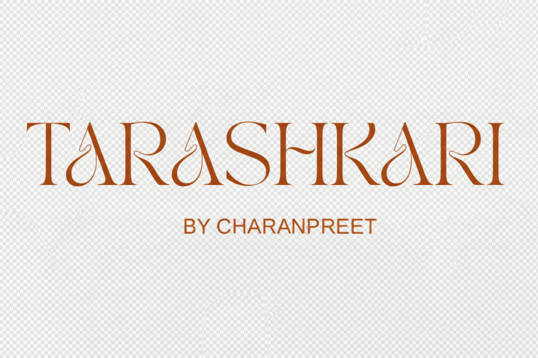 Text 'TARASHKARI by Charanpreet' on a beige background
